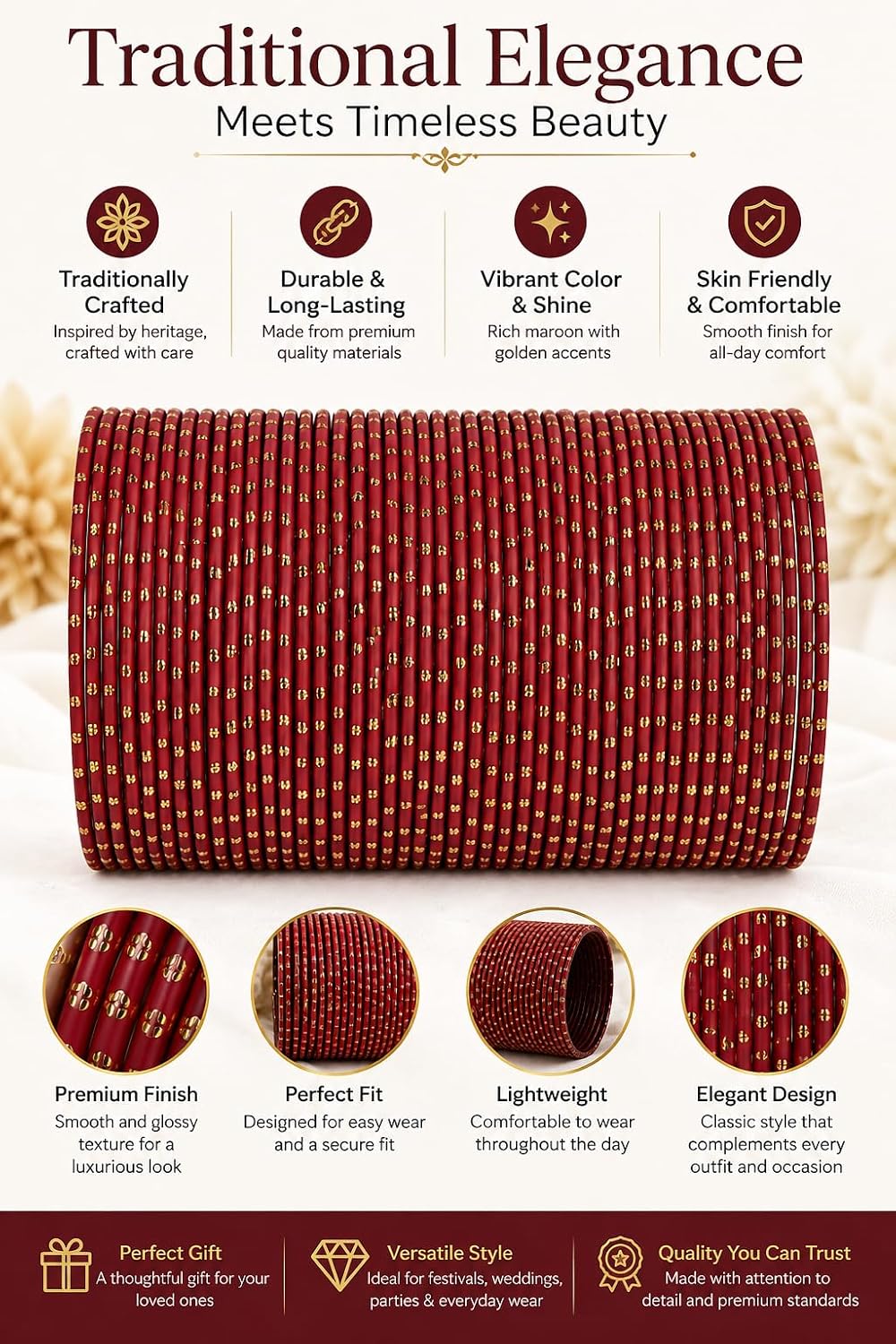 NMII Non-Precious Metal Base Metal with Polka Dots Glossy Finished Bangle Set For Women and Girls