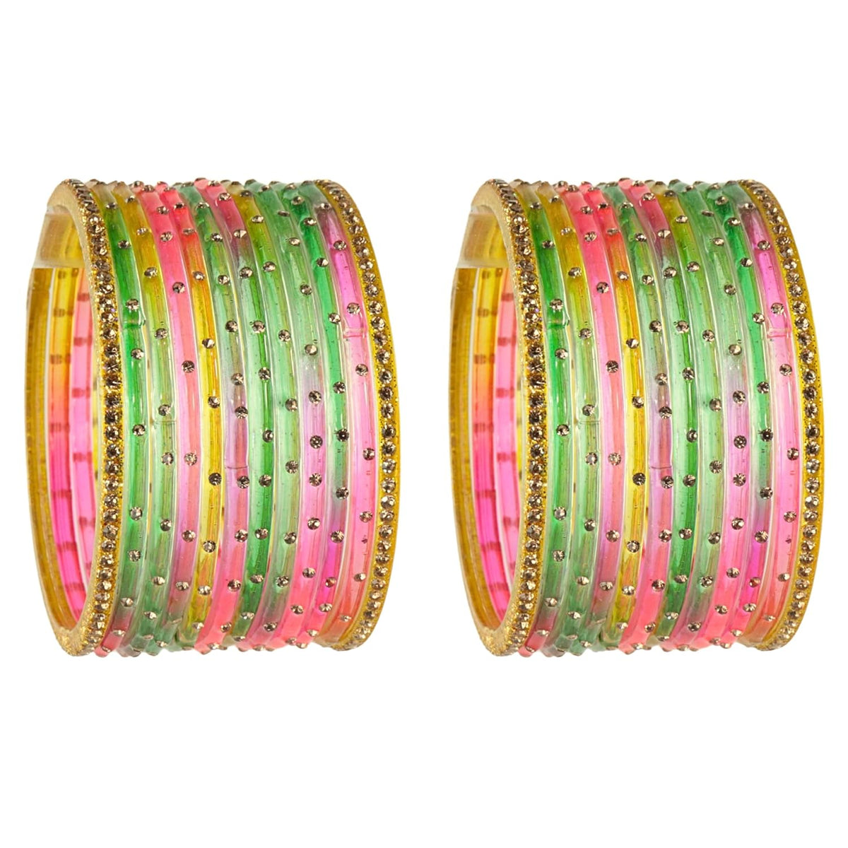 NMII Stylish Glass Bangles Set For Women & Girls With Studded Golden Gemstones | Bangle Set For Women | Crystal Glass Bangle Wedding, Daily, Festive - Set Of 24