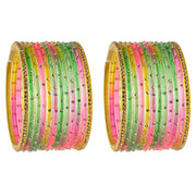 NMII Stylish Glass Bangles Set For Women & Girls With Studded Golden Gemstones | Bangle Set For Women | Crystal Glass Bangle Wedding, Daily, Festive - Set Of 24