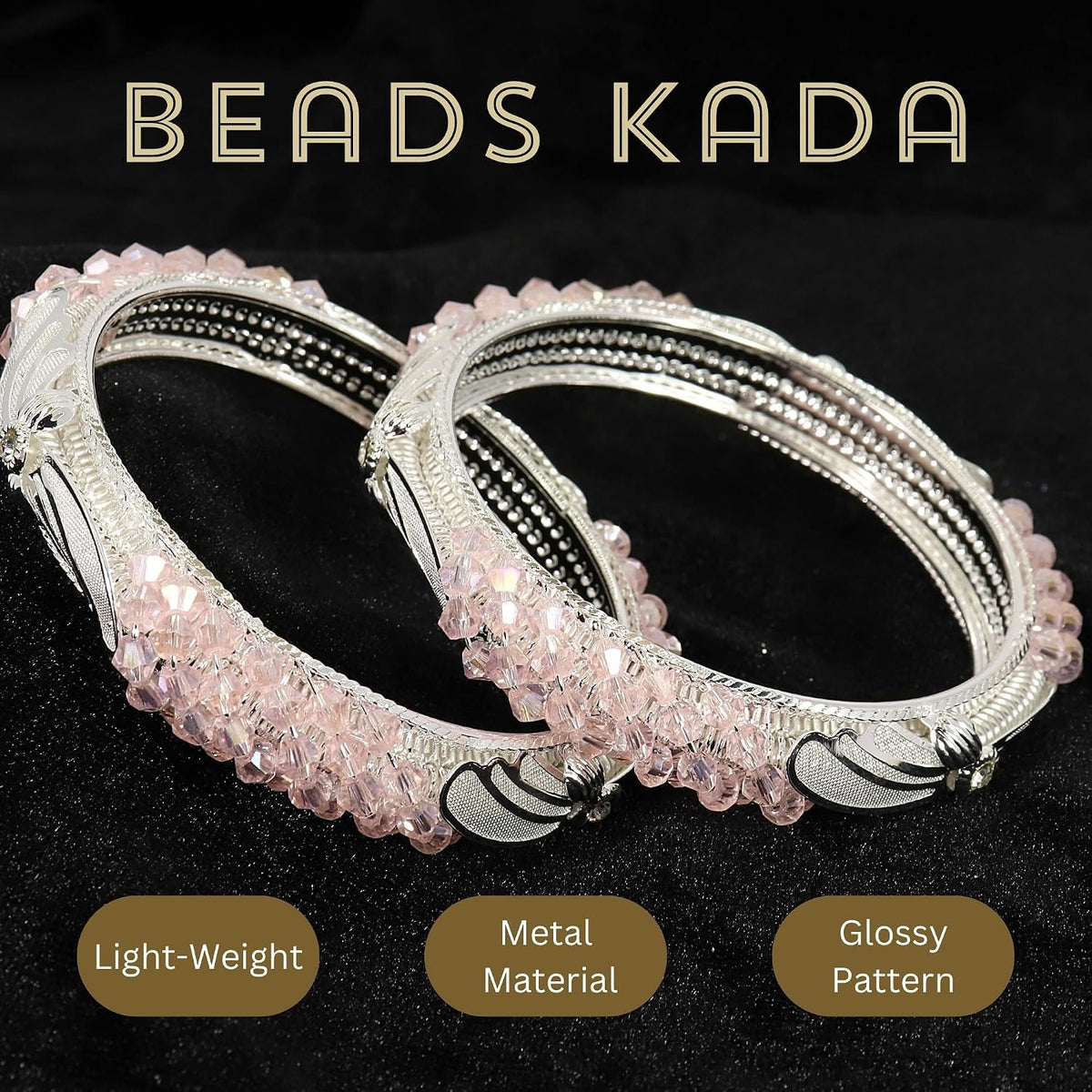 NMII Stylish White Pearls & Alloy Metal American Diamond Bangles Kada Set For Women and Girls | Fancy Women's Kada | Girls' Bangles Bracelet | Kada Set For Wedding, Party, Occasion Wear-Set of 2