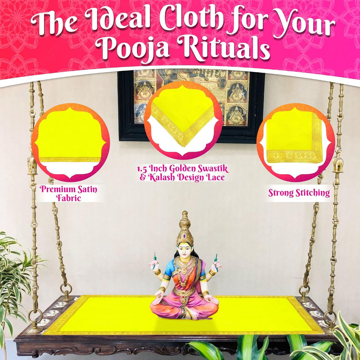 Bhakti Lehar Large Size Velvet Pooja Aasan for God Idol/Chowki Aasan Kapda Mat for Puja Table, Home Mandir and Temple - Pack of 2