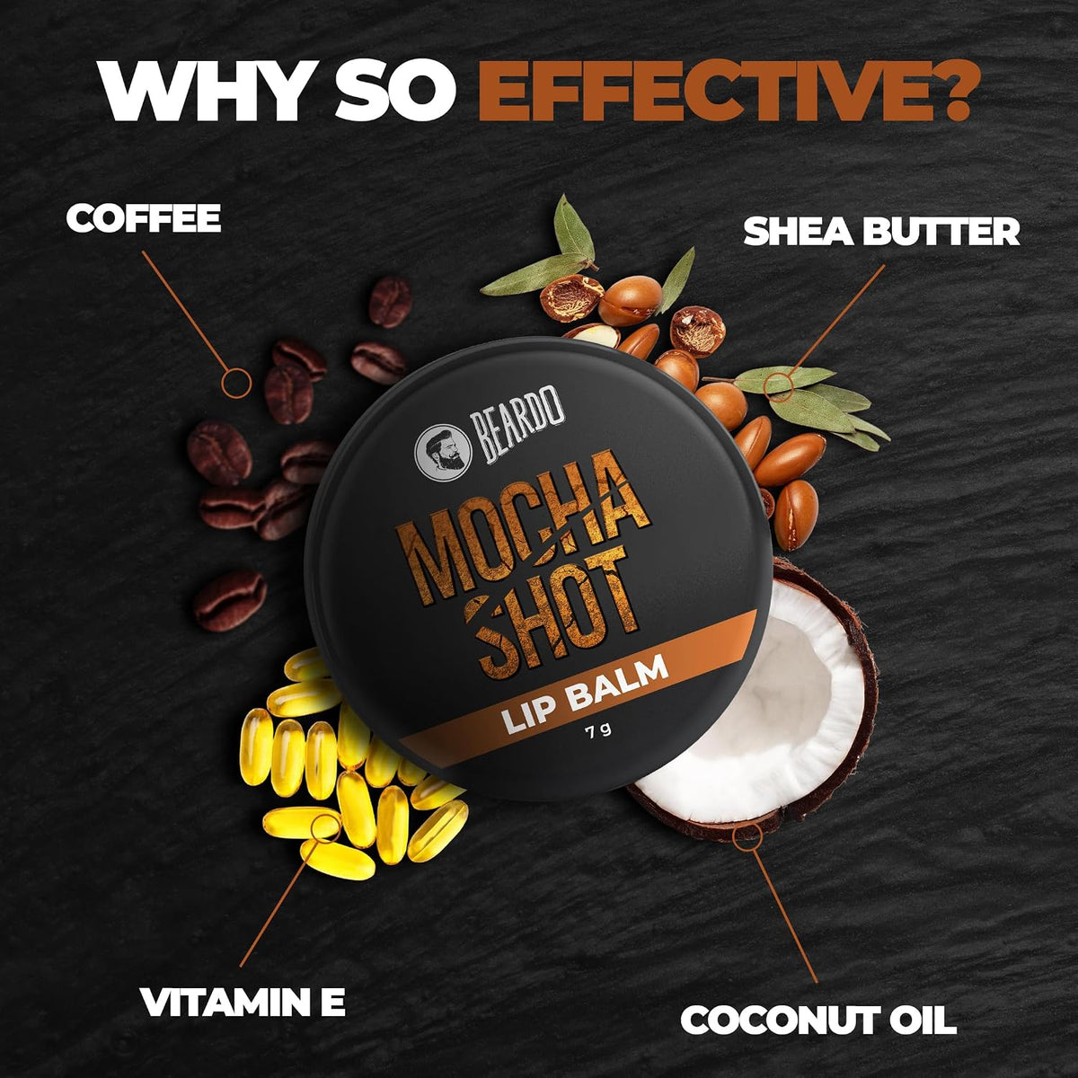 BEARDO Mocha Shot Lip Balm | Non Tinted Lip Balm For Men | For Soft Kissable Lips | Lip Care For Dry, Chapped & Cracked Lips | 7G, Brown