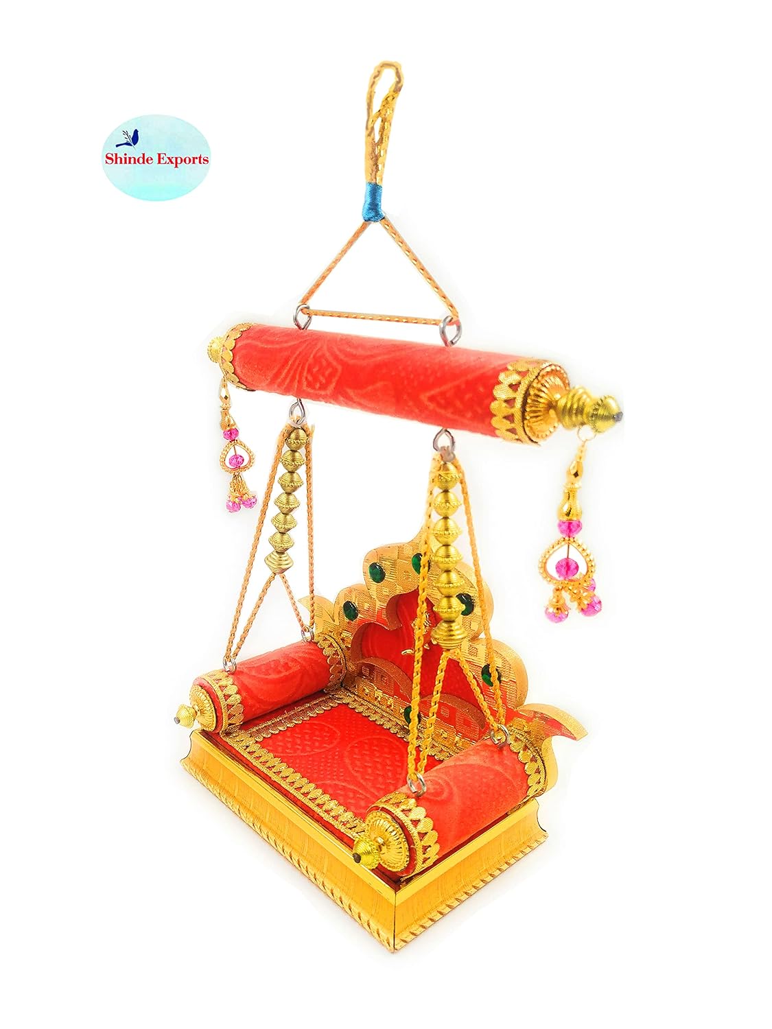 SHINDE EXPORTS Wooden Jhula for laddu Gopal Lord Thakur Pooja god singhasan (Orange)
