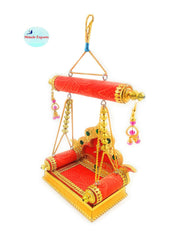 SHINDE EXPORTS Wooden Jhula for laddu Gopal Lord Thakur Pooja god singhasan (Orange)