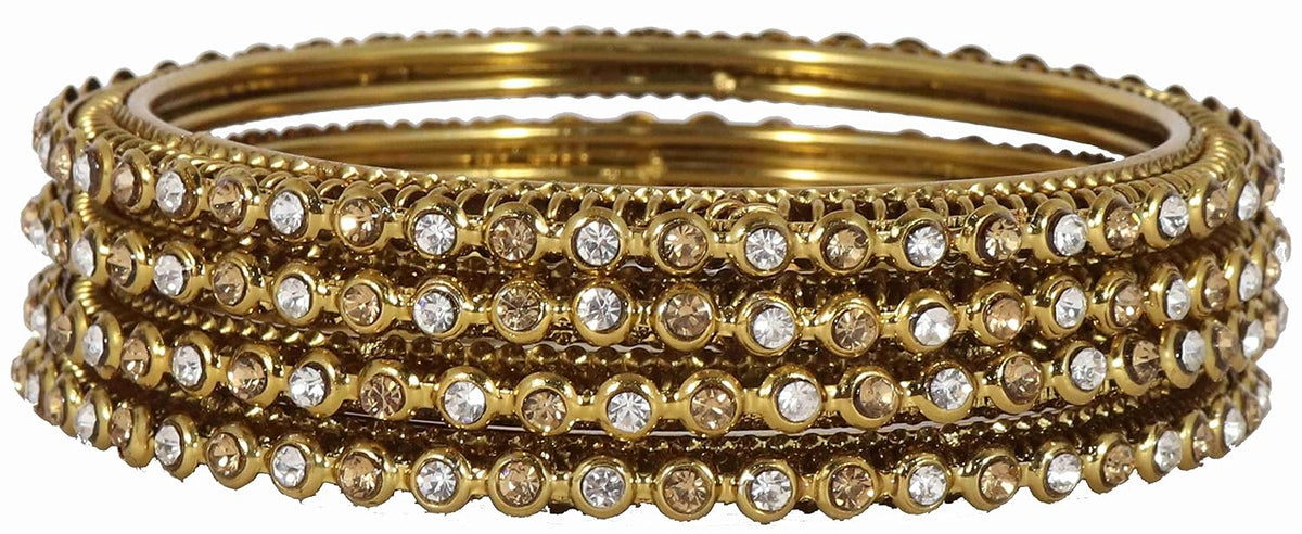 NMII Non Precious Metal with Round Shape and Zircon Gemstone Studded Glossy Finished Kada Set For Women and Girls