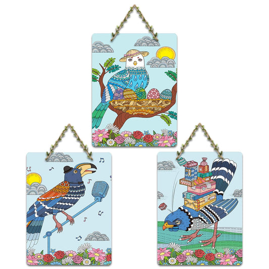 Artvibes Modern Clip Art of Birds Decorative Wall Hanging Ornaments | Garden Balcony| Stylish Modern Decoration Item | Festive Decor | Wall Illustrations | Unique Gift Items (WH_96146N), Set of 3