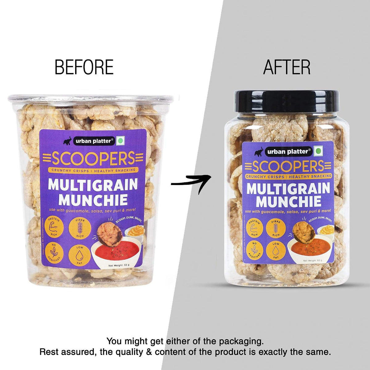 Urban Platter Scoopers Multigrain Munchie, 60g (Crunchy Crisps Made with Popped Multi-Grains and Seeds for Healthy Snacking)