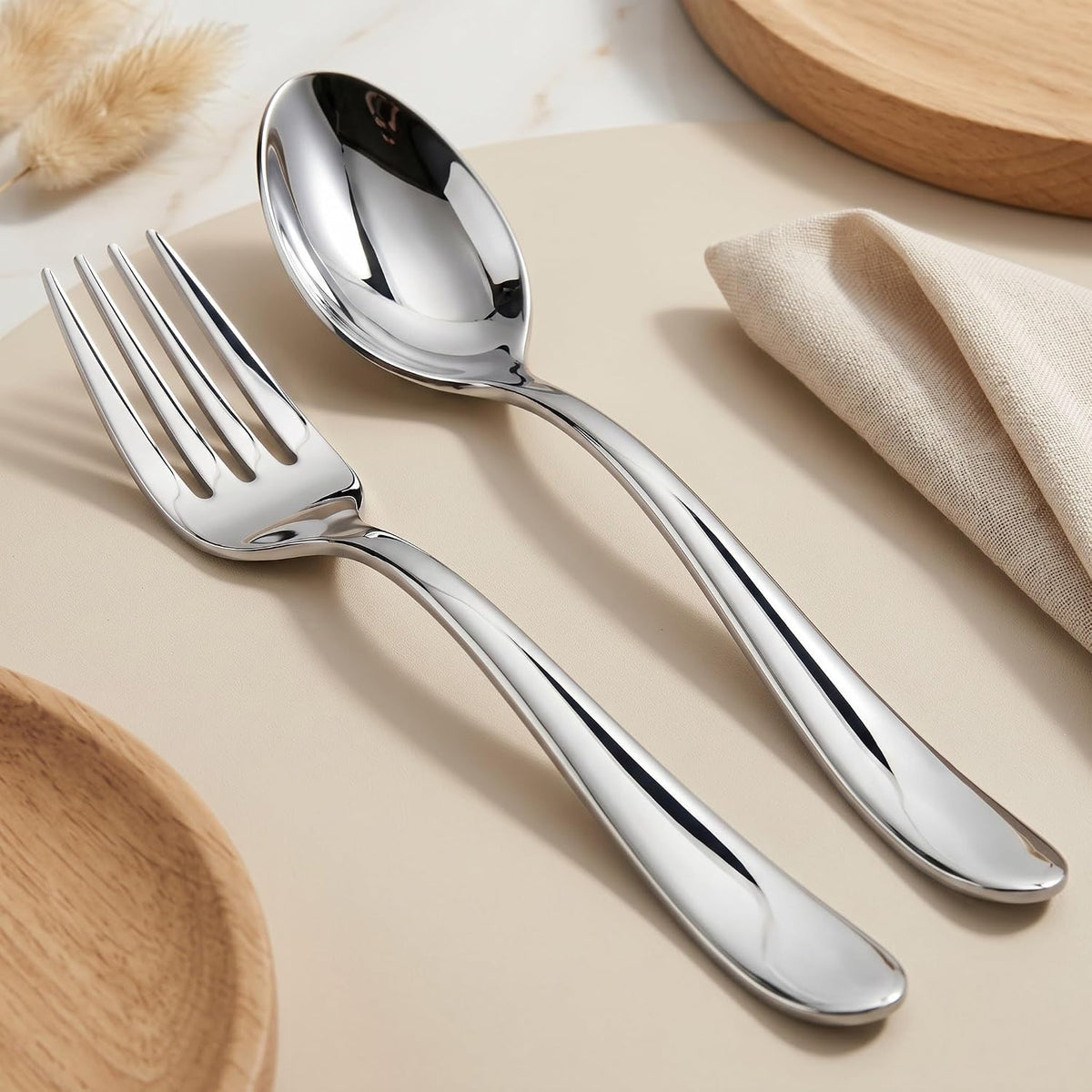 Parage Tiara Stainless Steel Spoon Fork Set of 12, 6 Dinner Spoons 6 Dinner Forks with 2mm Thickness Heavy Gauge Cutlery Set, Mirror Finish Tableware for Home Kitchen Dining