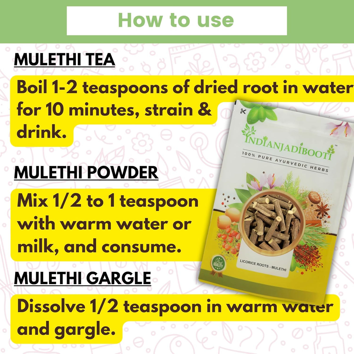 IndianJadiBooti Mulethi Stick – Licorice Root | Supports respiratory health and digestion | 100 Grams Pack | Pack Of 2