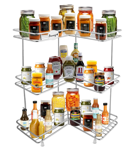 Parage Stainless Steel Kitchen Rack 3 Tier L Shape Corner Shelf Stand, Multipurpose Storage Rack Kitchen Organizer, Vegetable Stand Shelf Organizer, Size: 46 X 31 X 31 Cm