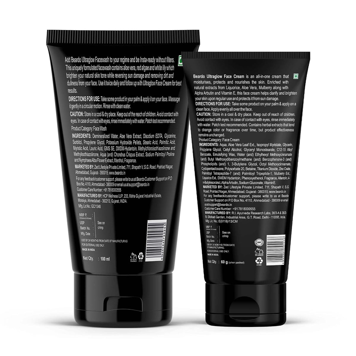 Beardo Ultra Glow Face Wash 100ml & Ultra Glow Face Cream with SPF 30, 60g | Powered by Niacinamide, Vitamin C & Kojic Acid for Visibly Bright Skin | Cleanses, Hydrates & Protects | For Men