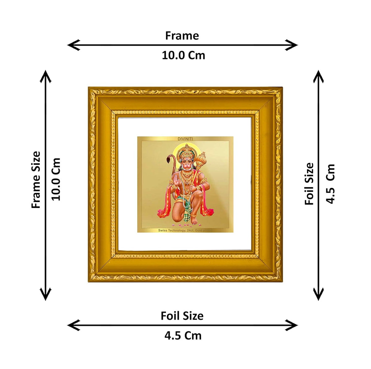DIVINITI Hanuman Gold Plated Wall Photo Frame, Table Décor| DG Frame 101 Size 1A and 24K Gold Plated Foil| Religious Photo Frame Idol For Pooja, Gifts Items (10 CM X 10 CM)