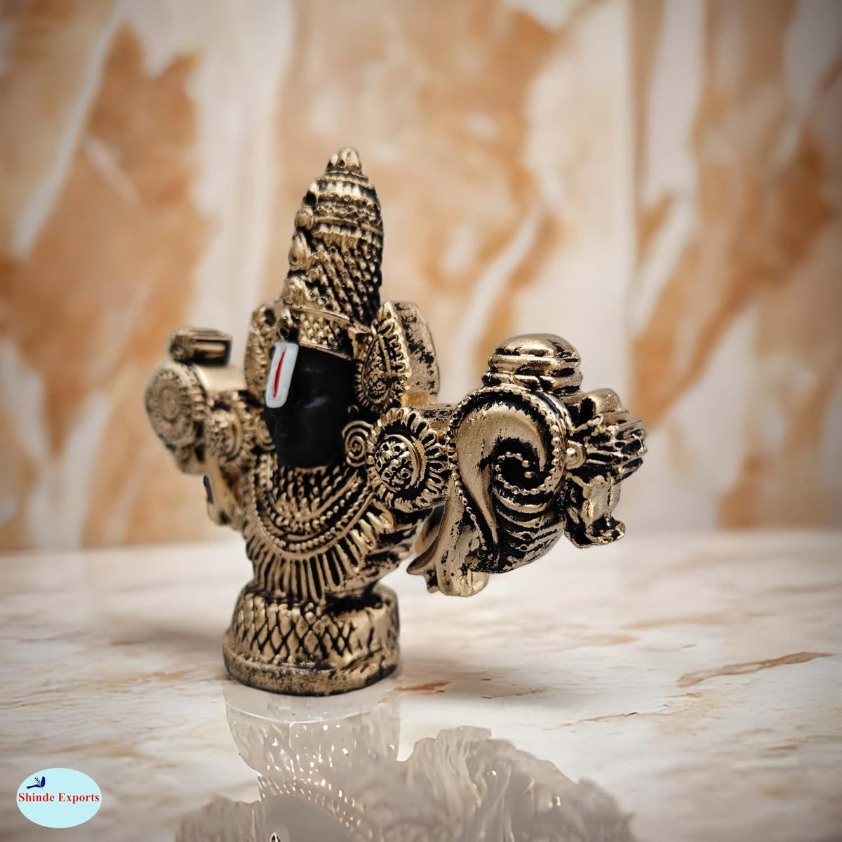 SHINDE EXPORTS tirupati Balaji Marble Idol for Desk Pooja Room car Dashboard Home Office décor (Gold, 3.4 inches)