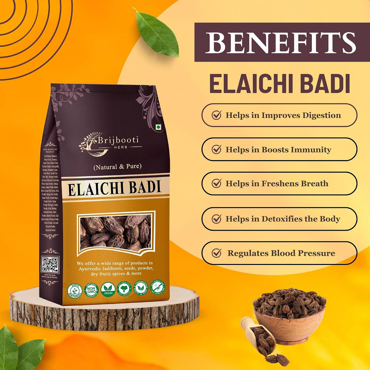 BrijBooti Elaichi Badi - Big Cardamom - Black Cardamom Whole - Kali Elaichi 200 Gr