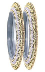 NMII Glass with Zircon Gemstone Or Beads Studded worked and Linked with Ball Chain Glossy Finished Kada Set For Women and Girls