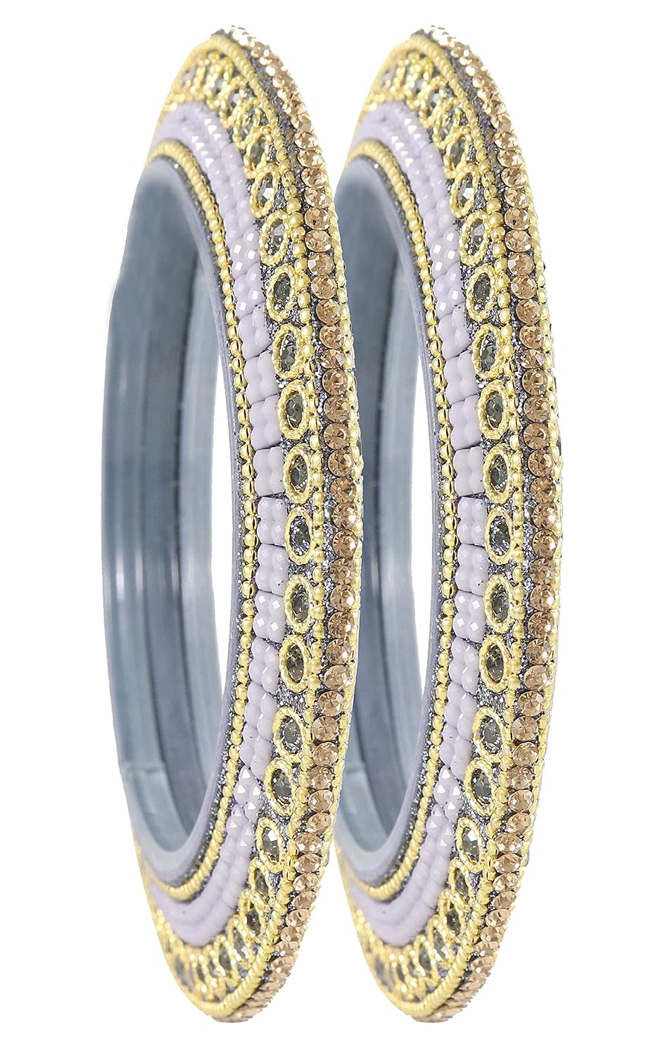 NMII Glass with Zircon Gemstone Or Beads Studded worked and Linked with Ball Chain Glossy Finished Kada Set For Women and Girls