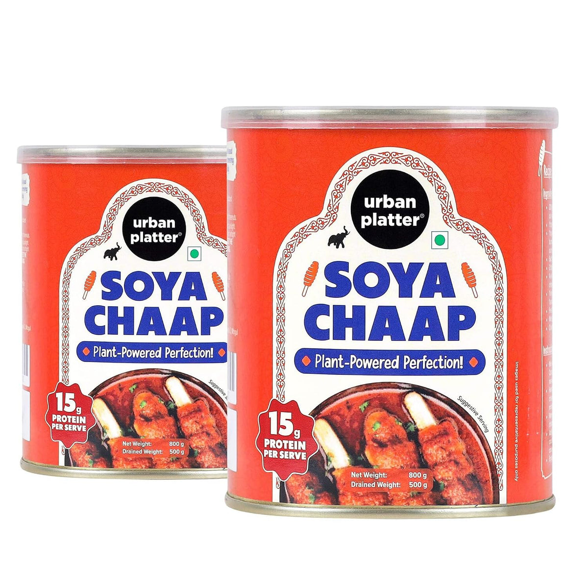 urban platter Soya Chaap In Brine, 800Gm (Pack Of 2)(Canned, Chunks On Stick, Drained Weight - 500G, Rich In Plant Protein, Soy Chap)