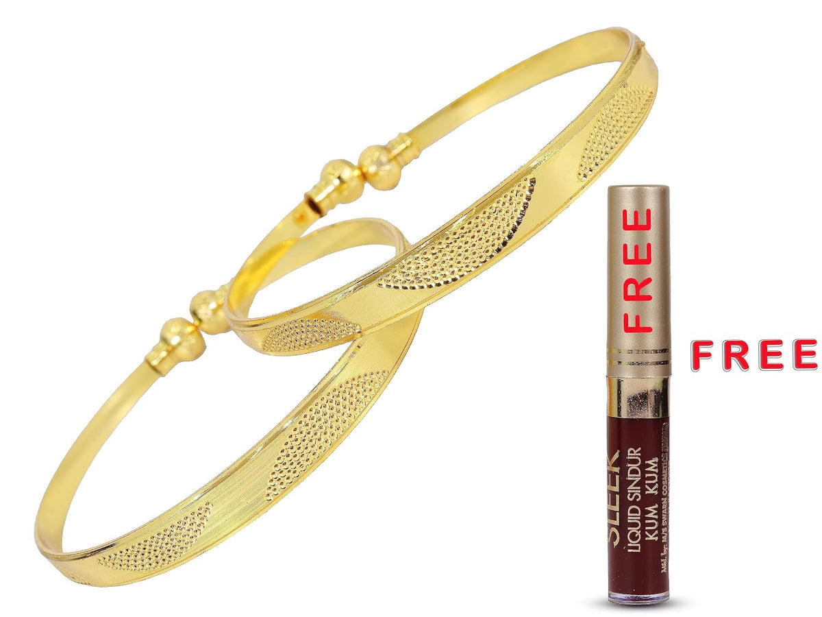 NMII Brass with Gold Plating Bangle Bracelet Set (Pack of 2)