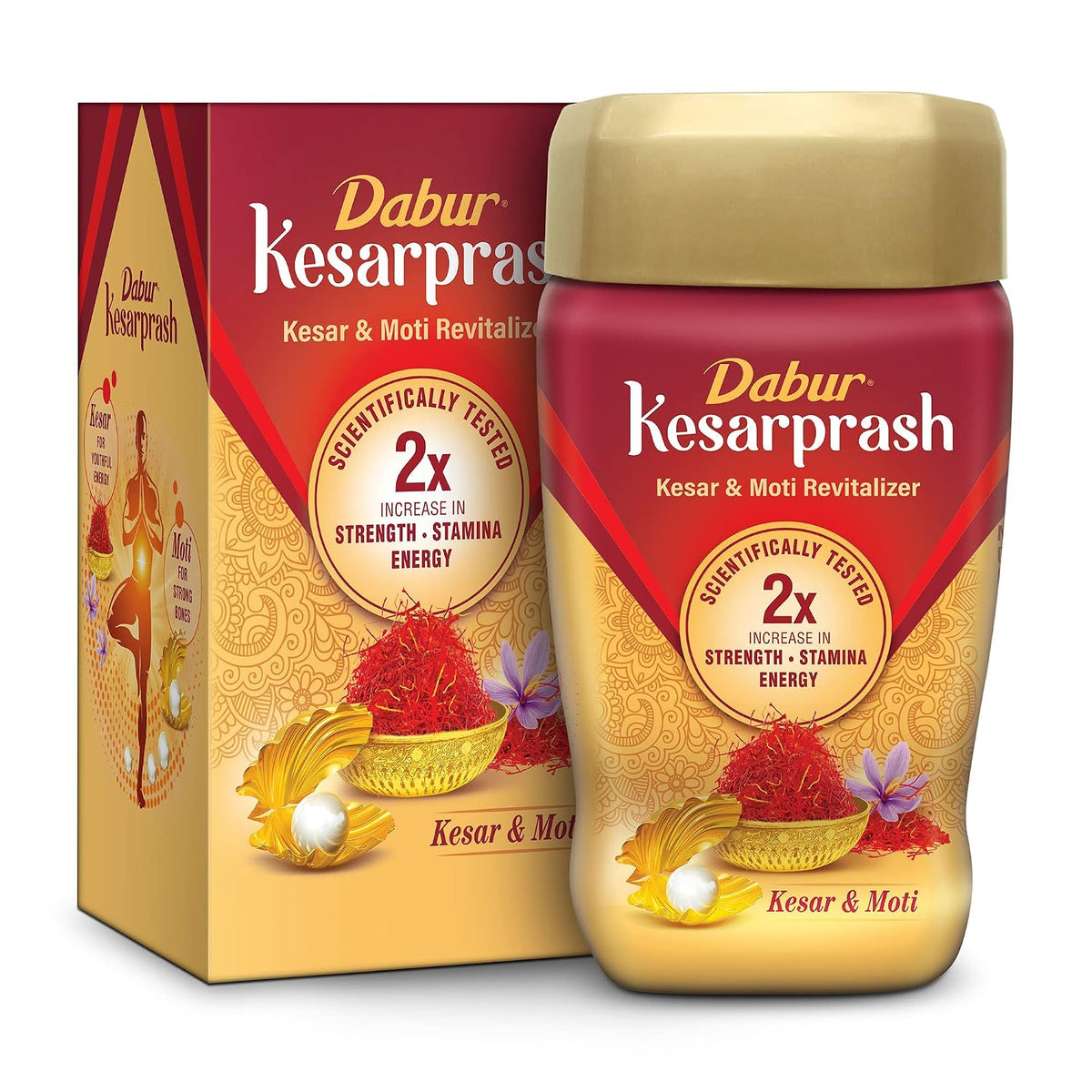 DABUR Kesarprash 900G|Ayurvedic Immunity Booster For Adults & Elder|Builds Energy, Strength & Stamina|Strengthens Bones|Enriched Revitalizer|Enriched With Kesar & Moti|Scientifically Tested, 1 Count