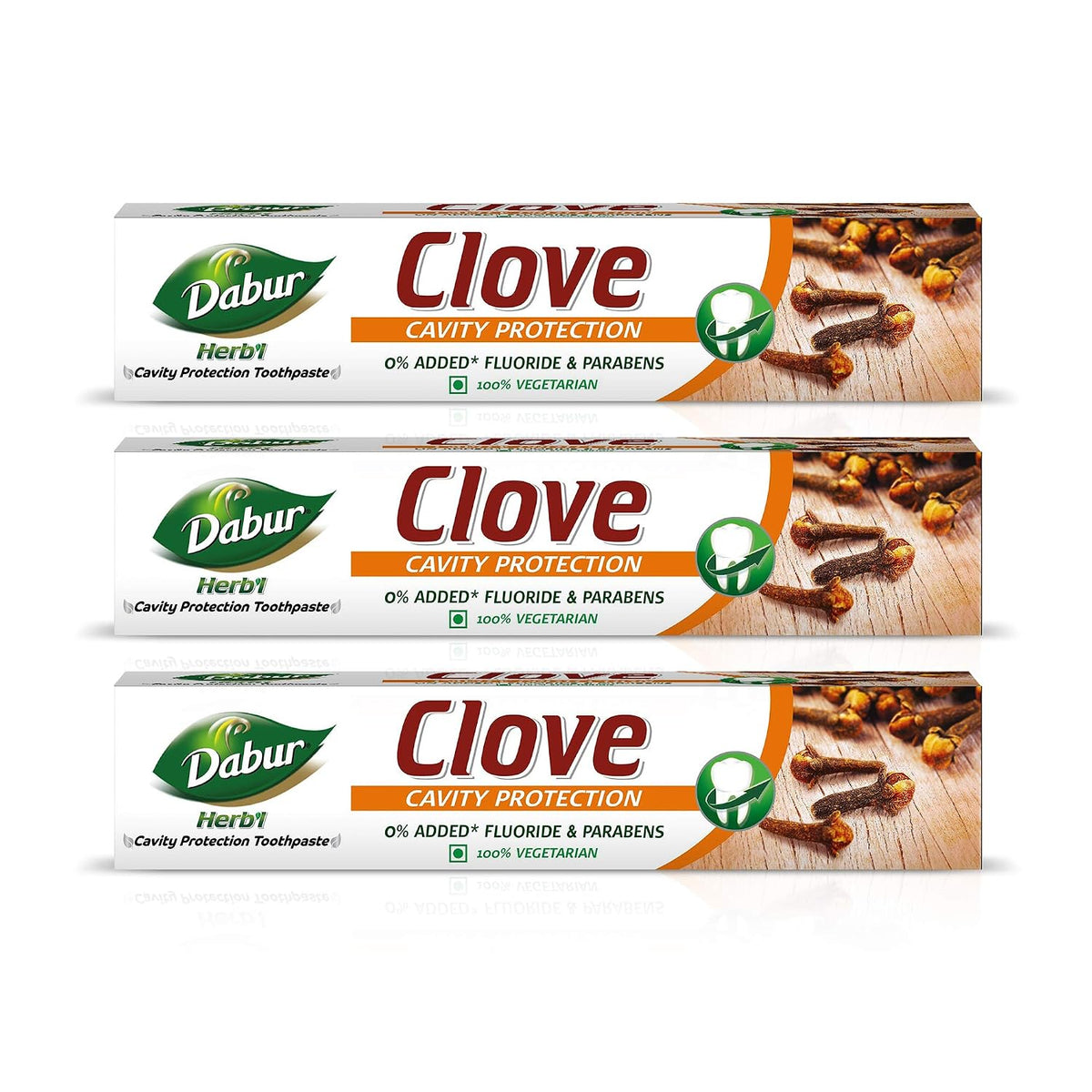 Dabur Herb'l Clove Cavity Protection Toothpaste - 600g (200g x 3) | No added Fluoride & Parabens | Fights Bacteria & Relieves Dental Pain | Provides Pleasant Mouthfeel After Brushing