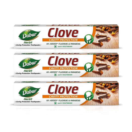Dabur Herb'l Clove Cavity Protection Toothpaste - 600g (200g x 3) | No added Fluoride & Parabens | Fights Bacteria & Relieves Dental Pain | Provides Pleasant Mouthfeel After Brushing
