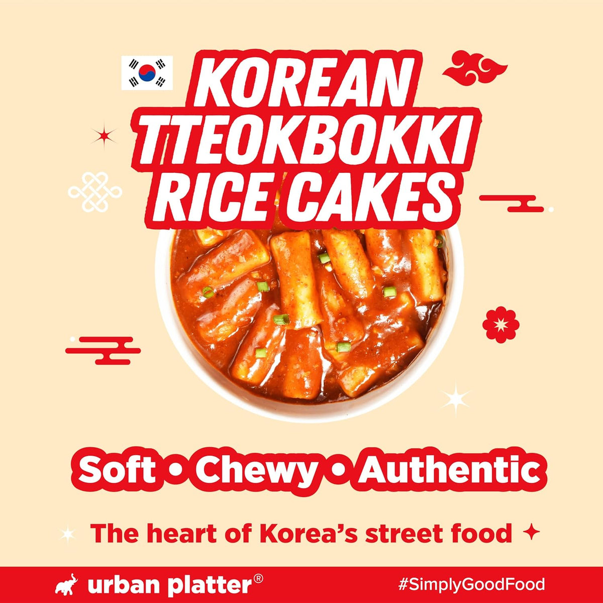 Urban Platter Classic Korean Tteokbokki Rice Cakes, 400g (200g x 2N | Soft & Chewy Garaetteok | Ready to Cook K-Drama Food | No Preservatives)