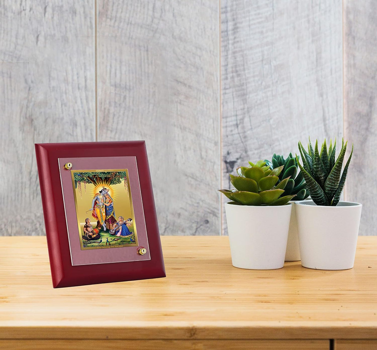 DIVINITI 24K Gold Plated Shri Radha Rani and Lord Krishna Photo Frame | Premium Religious Gift & Spiritual Home Decor | MDF Gold Foil Frame for Pooja Room, Mandir, Wall & Gifting | 16 x 13.5 CM