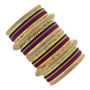 NMII Gold Plated Metal Bangles Velvet Bridal Chuda Set For Women and Girls with Premium Golden Zircon Stones & Beads Worked | Traditional Chuda Set For Women | Women's Bangles Wedding- Set of 30