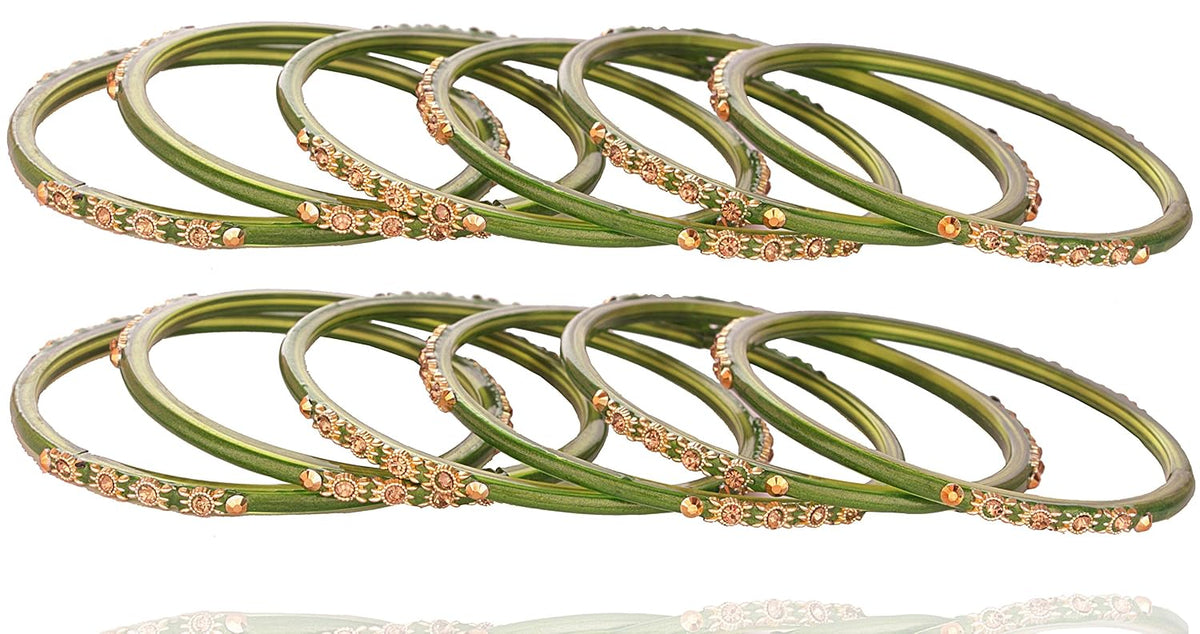 NMII Glass and Studded with Zircon Gemstone or Beads Glossy Finished Bangle set for Women and Girls