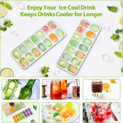 E-COSMOS® Ice Cube Trays, Easy-Release Silicone & Flexible 14-Ice Cube Trays with Spill-Resistant Removable Lid and BPA Free, for Cocktail, Freezer, Stackable Ice Trays (Pack of 1) (Green)
