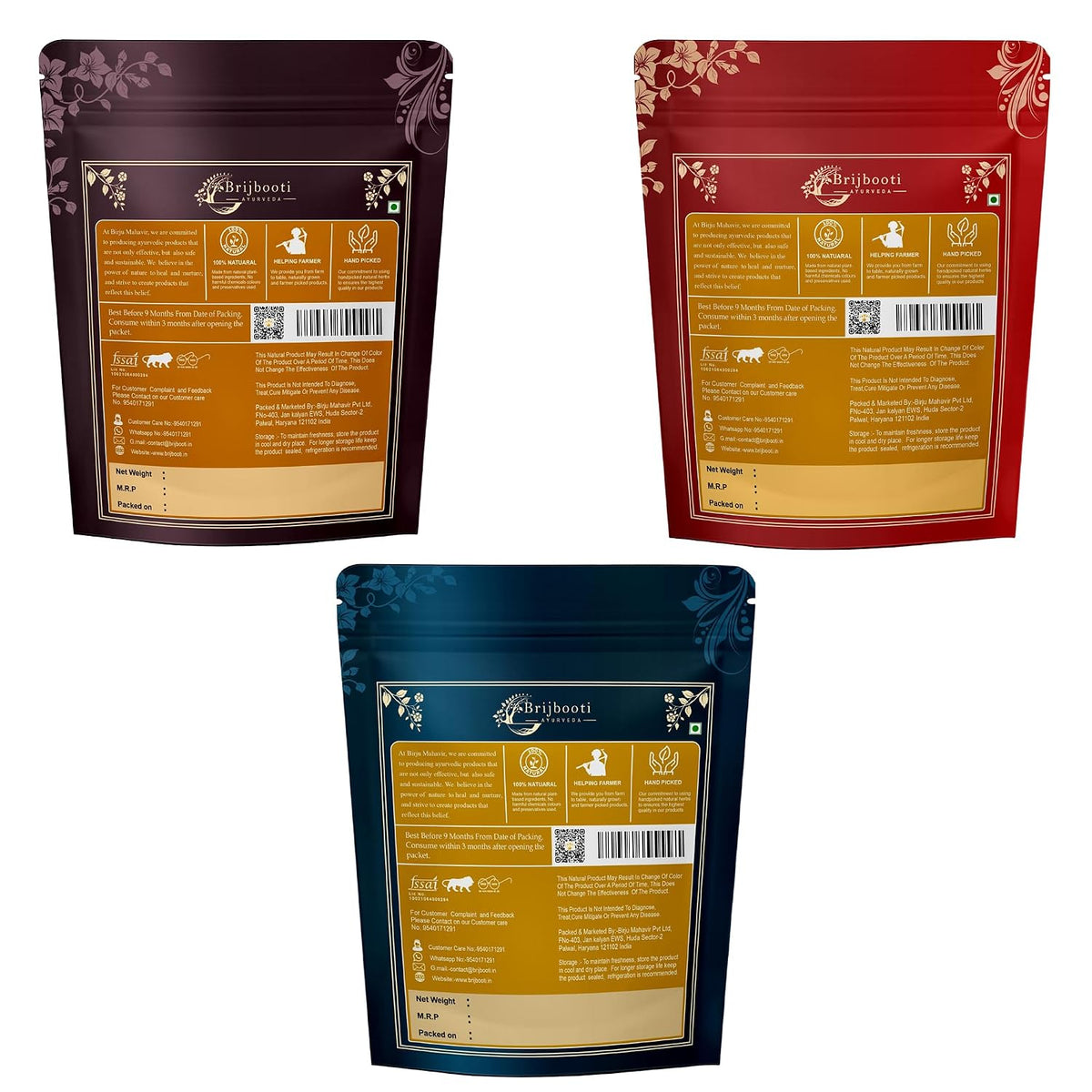 BrijBooti Harad - Baheda - Amla Powder 200 Gr Each