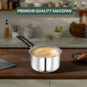 Parage 1 Pieces Stainless Steel Sauce Pan, Tea Pan, Milk Pan Heavy Gauge, 1 LTR with Heat-Resistant Wire Handle Induction & Gas Stove Friendly (Silver)
