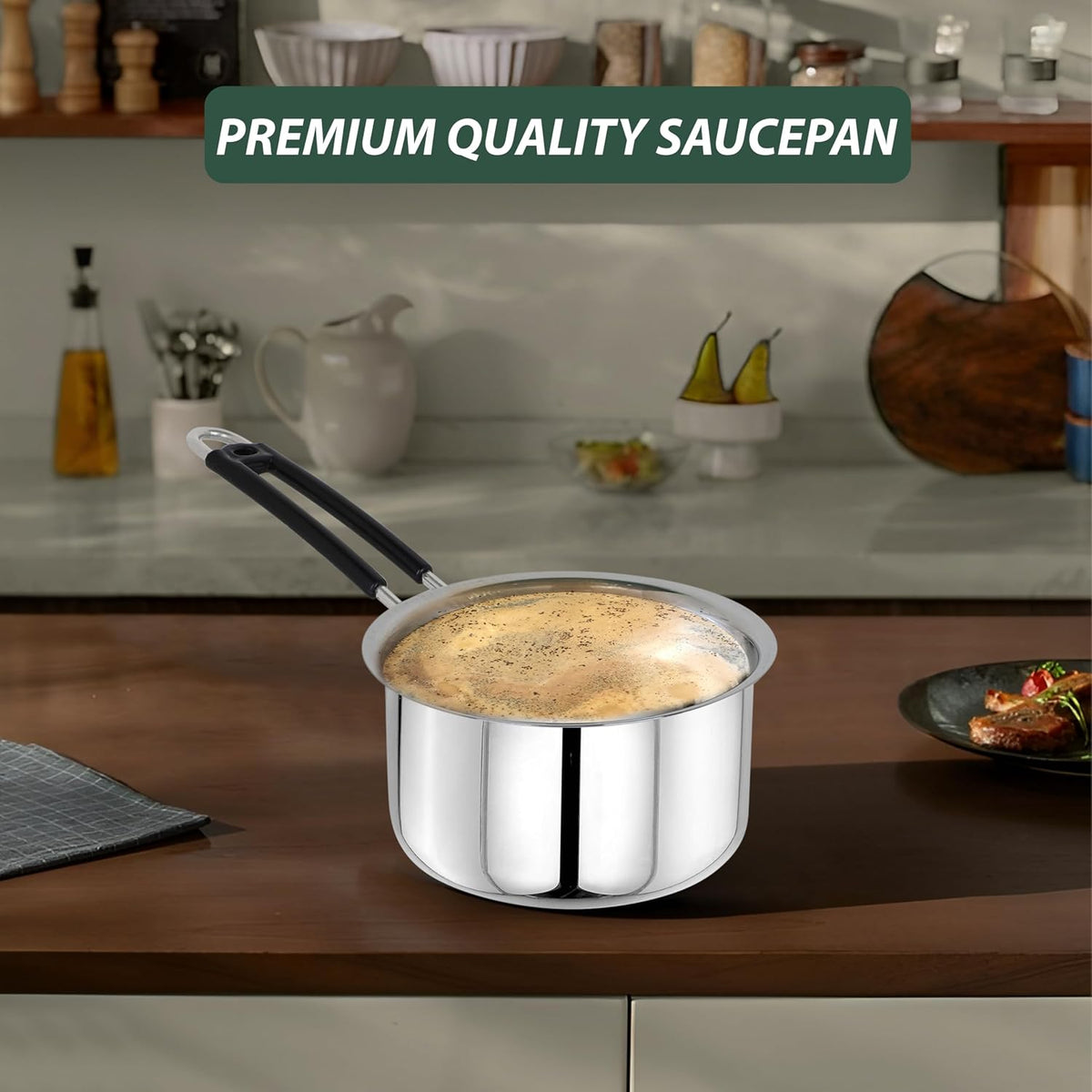 Parage 1 Pieces Stainless Steel Sauce Pan, Tea Pan, Milk Pan Heavy Gauge, 1 LTR with Heat-Resistant Wire Handle Induction & Gas Stove Friendly (Silver)