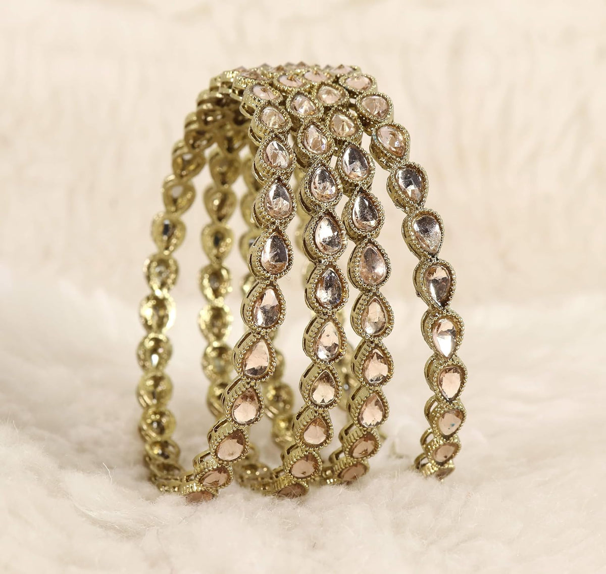 NMII Traditional Kundan Work Metal Bangles Set For Women & Girls | Mirror Bangles For Women | Bangles For Wedding, Party, Festival, Function | Women's Fashion Jewellery- Set of 4