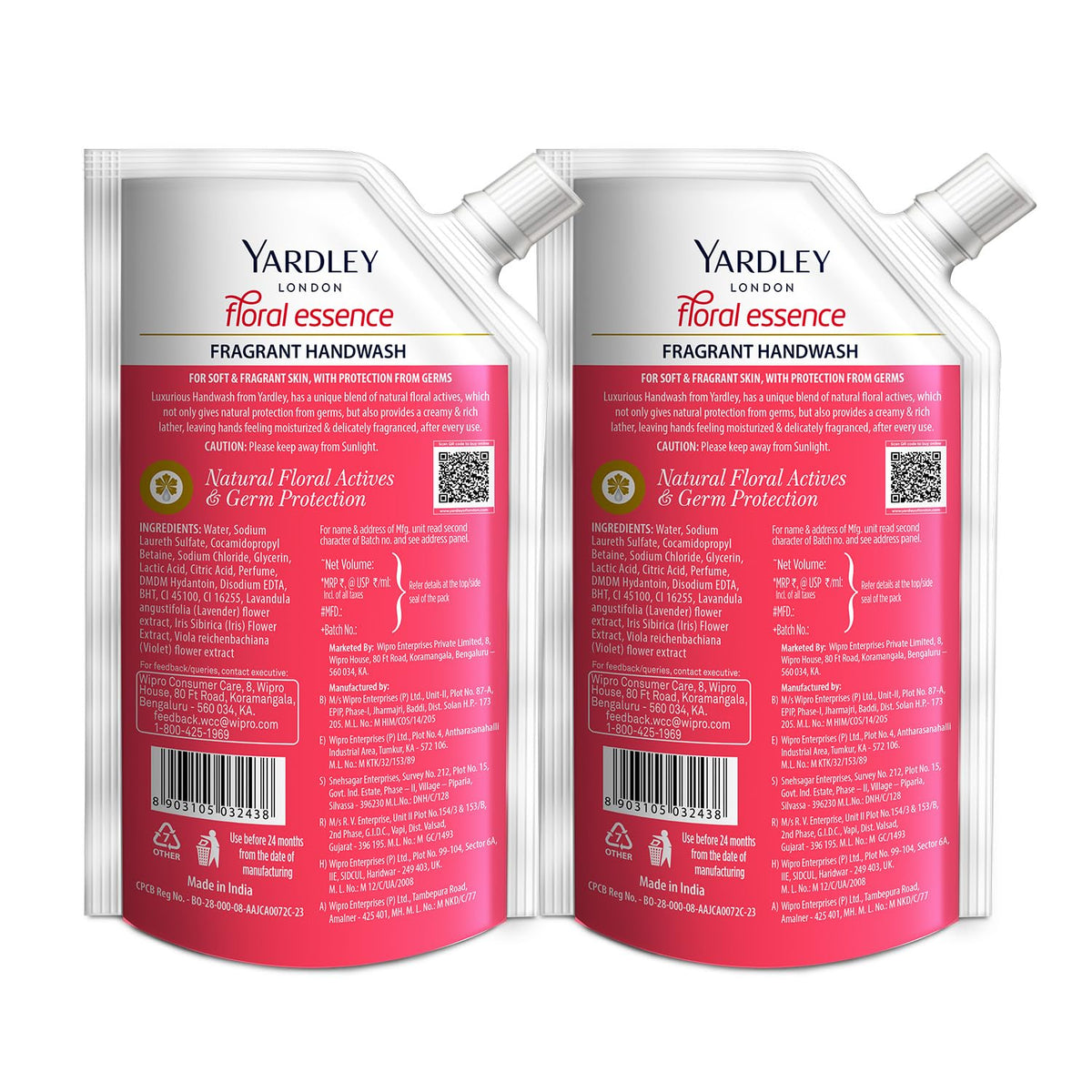 Yardley London Floral Essence 600ml or above Pack of 2 Fragrant Handwash| Infused with Natural Floral Actives| Iris & Violet| Germ Protection| For Soft & Fragrant Skin