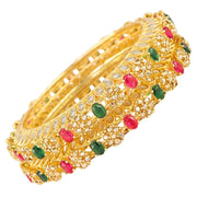 NMII Traditional Gold Plated Metal with Red Zircon GemStone Bangles Set For Girls & Women | Premium Rajwadi Kangan Set | Girl's Bangles Bracelet | Stylish Kada For Women