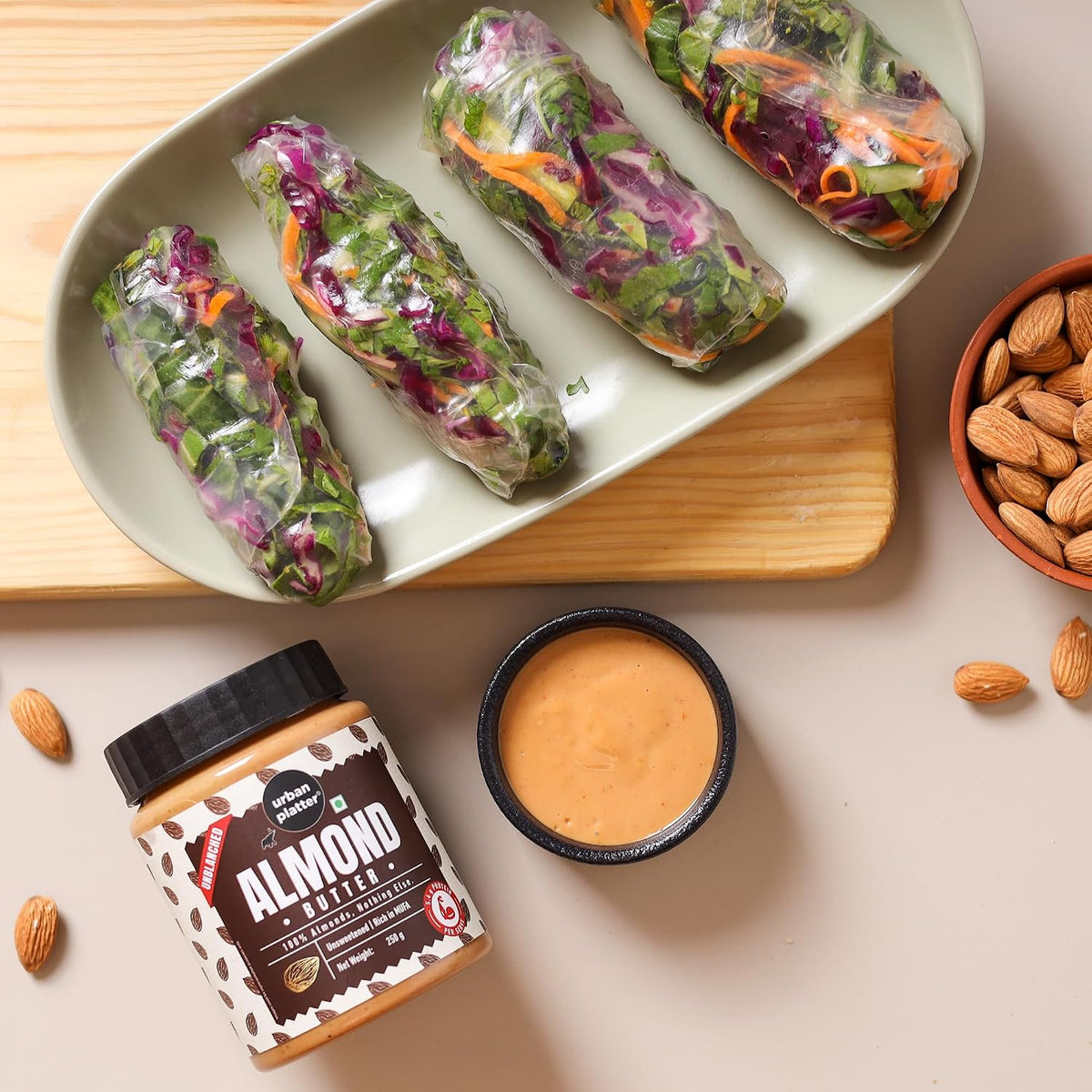 Urban Platter Almond Butter (With Skin), 250g (Bold Nutty Flavour | Single Ingredient | Keto-Friendly | Unblanched Paste)