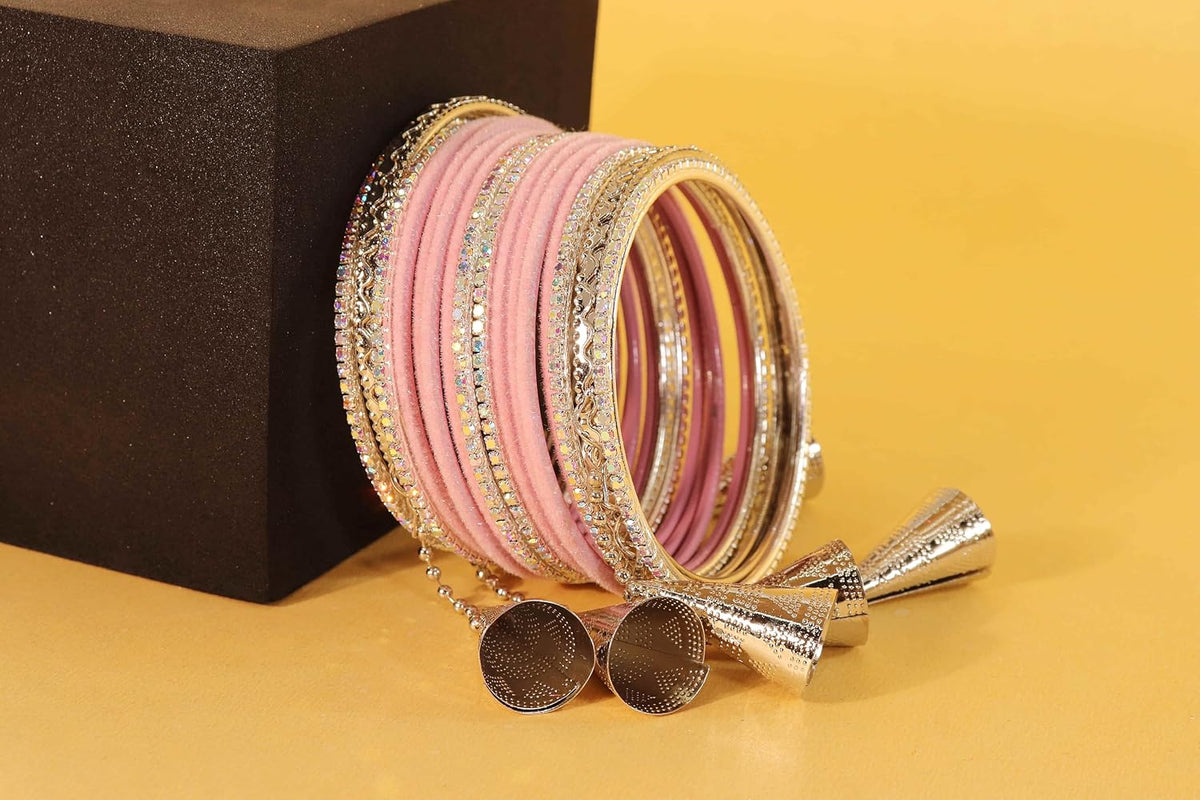 NMII Stylish Silver Latkan Metal Bangles Set For Women & Girls with | Designer Women's Chuda Bangles | Girl's Bangles Bracelet For Wedding, Party, Occasion Wear-Set of 32