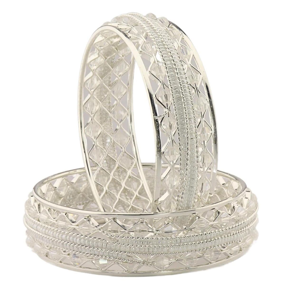 NMII Traditional Plated Metal Bangles Kada Set For Women & Girls With Beads & Pearls | Women's Bangles | Fashion Bangle | Premium Kada Set For Wedding, Occasions Fashion Jewelry - Set Of 2
