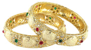 NMII Traditional Gold Plated Metal Bangles Kada Set For Women & Girls With Zircon Diamond Stone | Women's Bangles | Premium Kada Set For Wedding, Party, Occasions Fashion Jewelry - Set Of 2