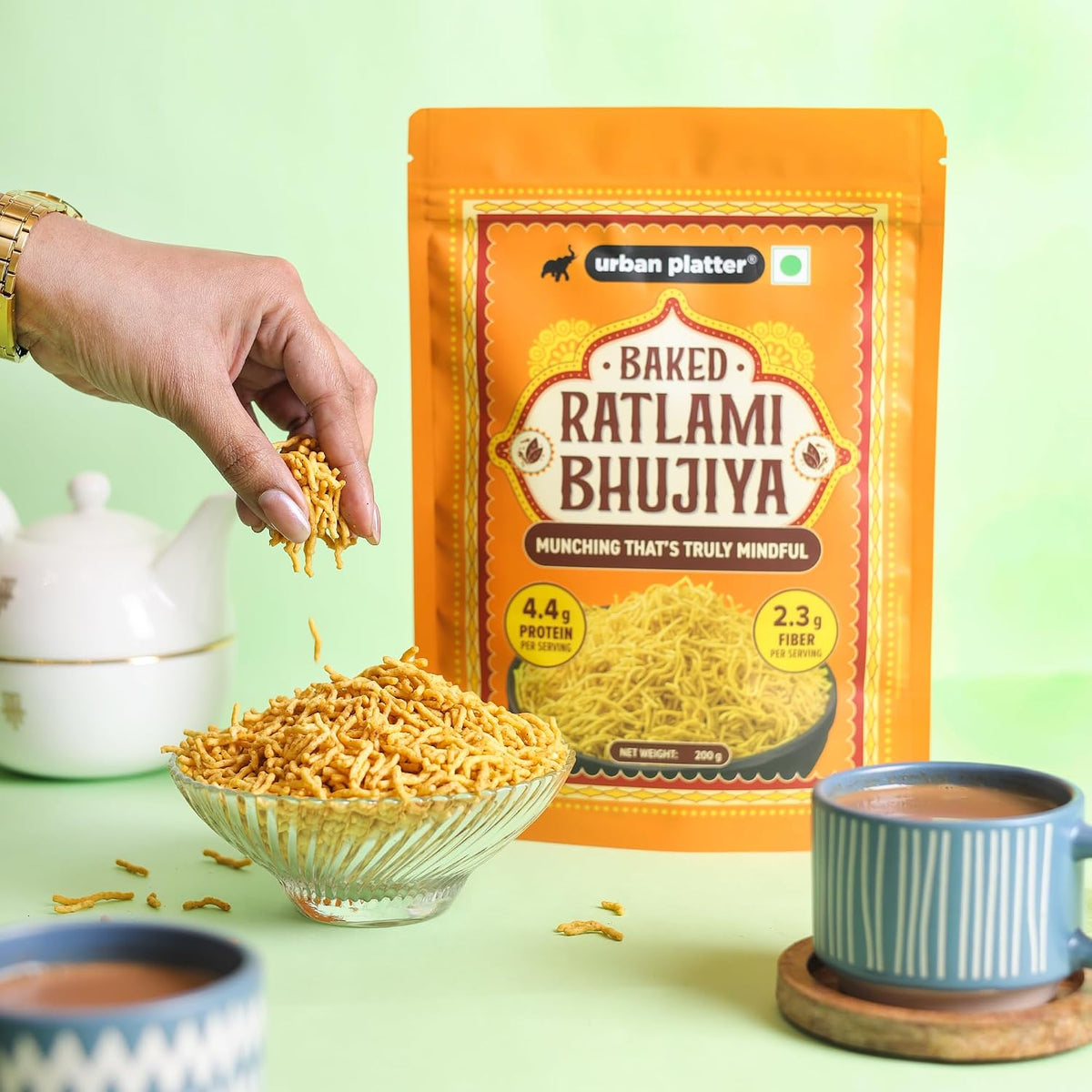 Urban Platter Baked Bhujia/Bhujiya Ratlami, 200g (Baked Not Fried, Better-For-You Indian Snack, 4.4g Protein & 2.3g Fibre)