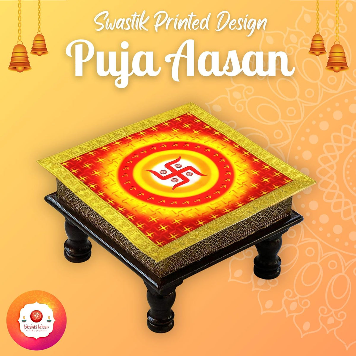 Bhakti Lehar Printed Silk Satin God Chowki Aasan Cloth for Puja (Size: 16" x 16" Inch) | Pooja Assan Kapda | Satin Altar Cloth Mat for Puja Mandir, Temple and Decoration (Set of 3)