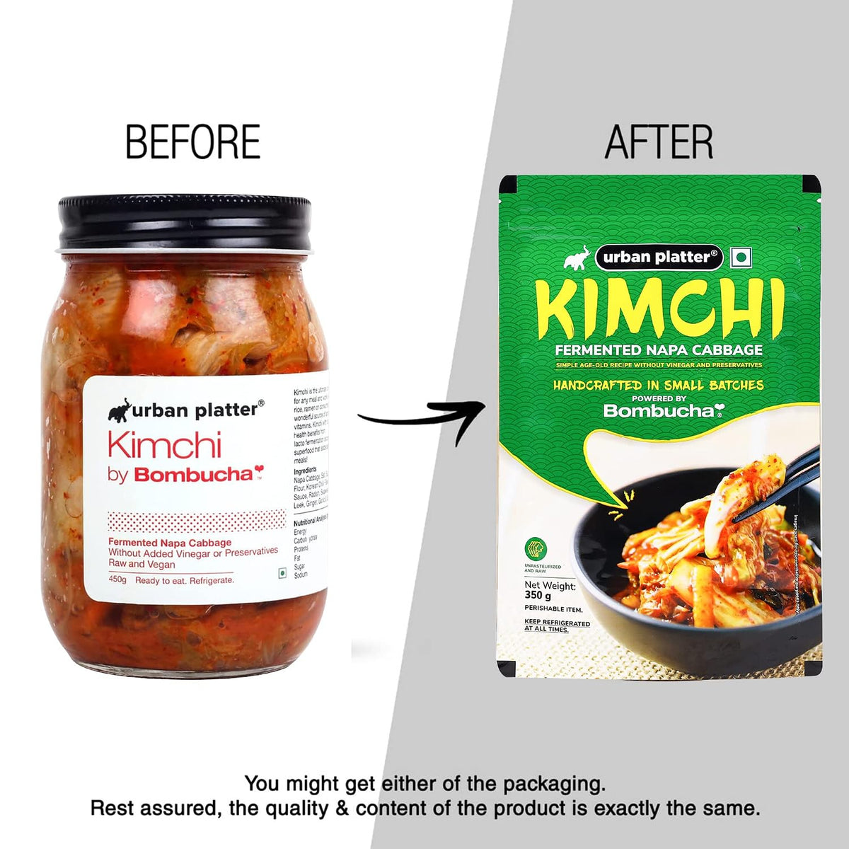 Urban Platter Korean Style Kimchi Fermented Nappa Cabbage, 350g [Raw,Powered by Bombucha]