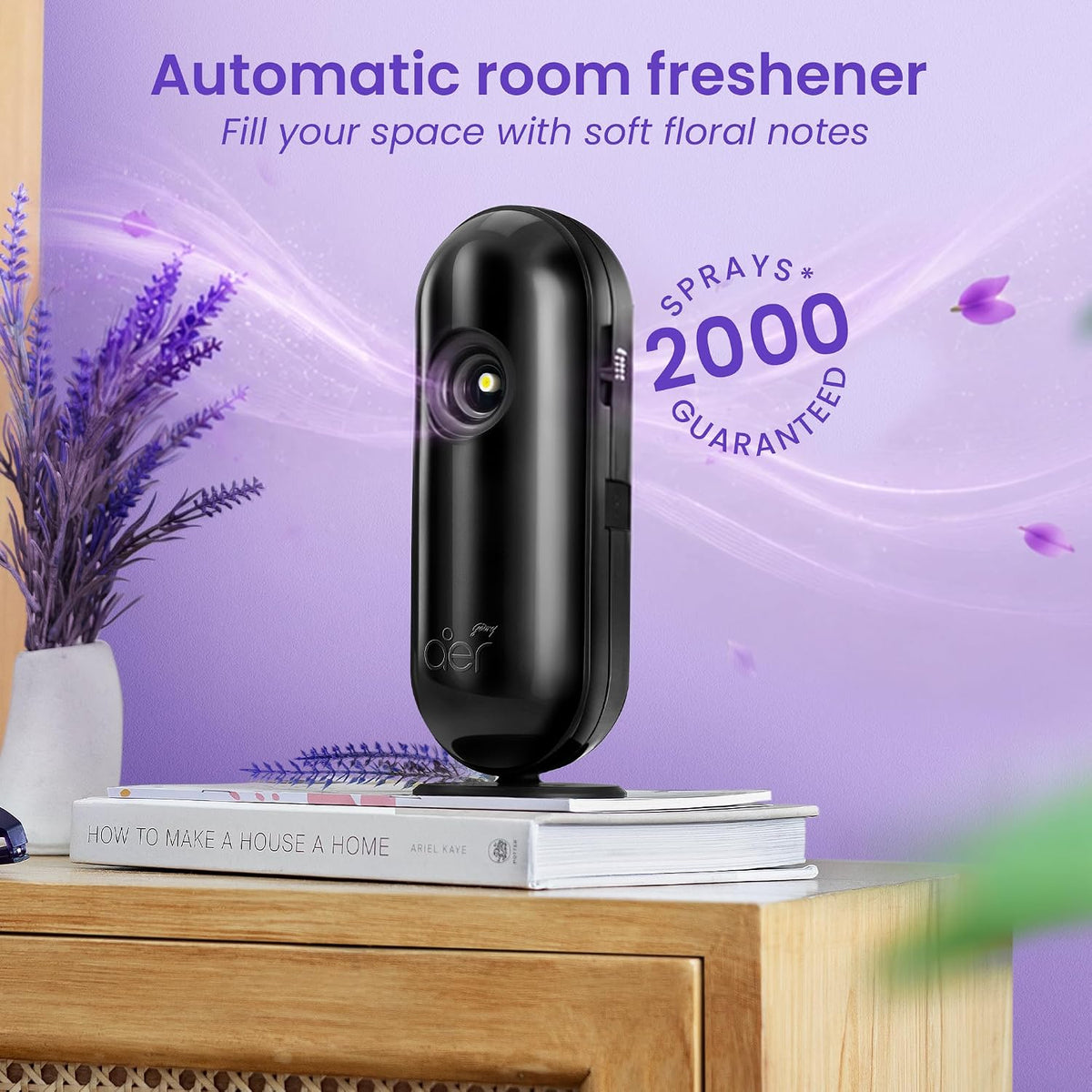 Godrej aer Matic Kit (Machine + Refill) - Automatic Room Fresheners with Flexi Control Spray | Lavender Bloom | 2000 Sprays Guaranteed | Lasts up to 60 days (210ml)