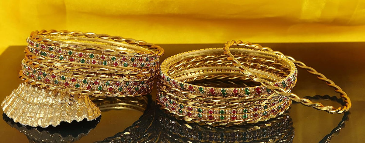 NMII Non-Precious Metal Base Metal with Zircon Gemstone and Twisted Glossy Finished Bangle Set For Women and Girls