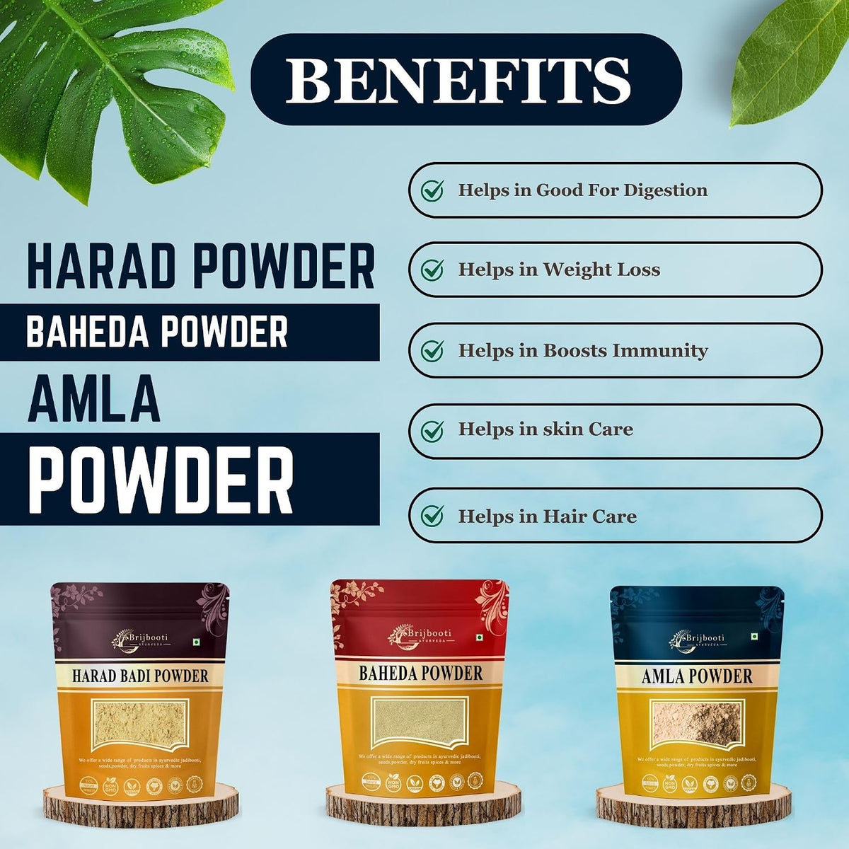 BrijBooti Harad - Baheda - Amla Powder 100 Gr Each