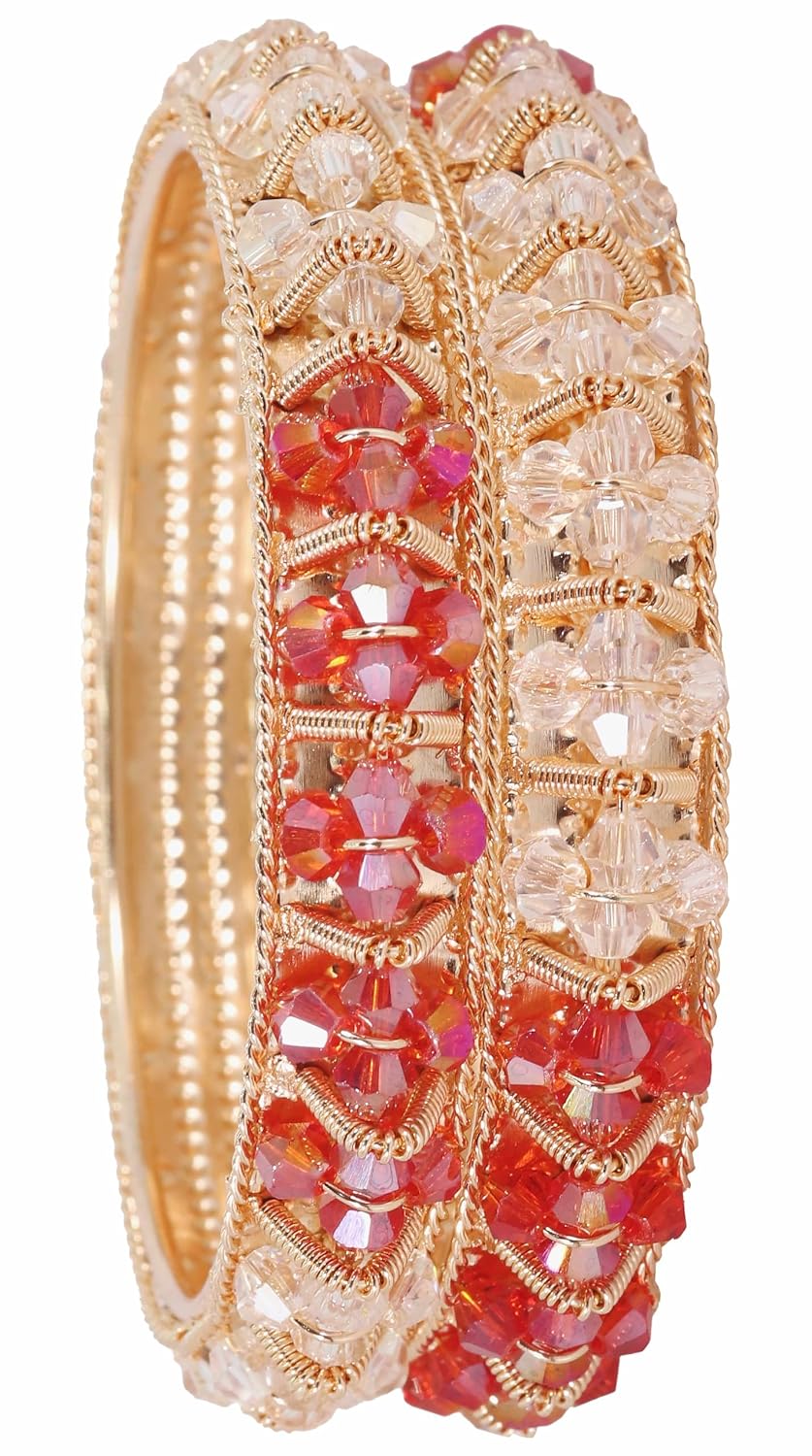 NMII Gold Plated Pearls Kada Bangles Set For Women & Girls | Traditional Designer Bangles | Wedding, Party, Function, Festival, Occasion Fashion Jewellery | Women's Bangles- Set of 2