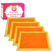 Bhakti Lehar Orange Velvet Pooja Cloth (Pack of 4) 8 x 10 Inch