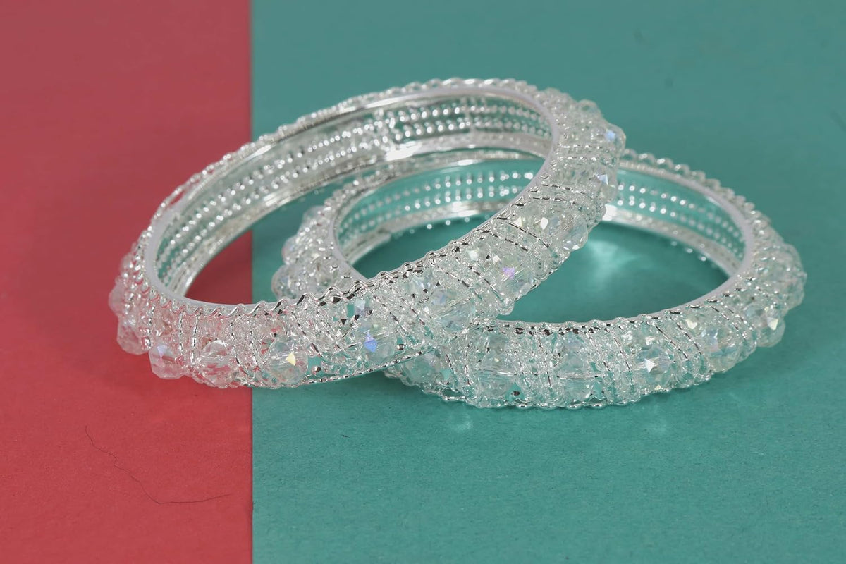 NMII Stylish Pearls & Alloy Metal Kada Set For Women and Girls | Metal Bangles For Women | Traditional Kada Bangles For Girls | Pearls Moti kada | metal kada bangles for women, (MAH58_9001-White-2.2)