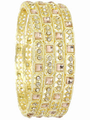 NMII Gold Plated Metal Kundan Stone & American Diamond Bangles Set For Women & Girls | AD Bangles | Traditional Bangles Set | Stone Work | Premium Design | Wedding, Party, Occasion- Set of 4